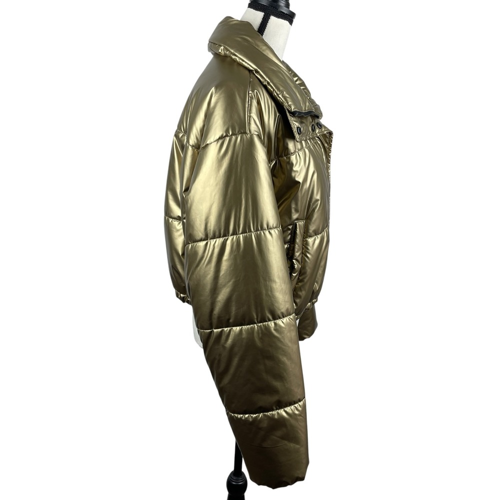 DKNY Sport Women's Puffer Jacket Large Metallic Gold Cropped Carrying Straps - Picture 6 of 14